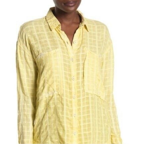 Free People Loveland Button Up Shirt Citron Yellow - Picture 1 of 5